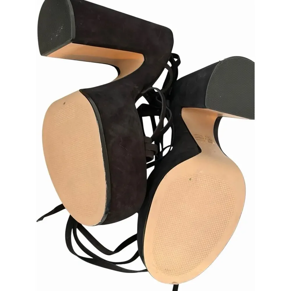 NEW Schutz Lynda Black Suede Platform Sandals •10• Chunky Heel Ankle Wrap $195
